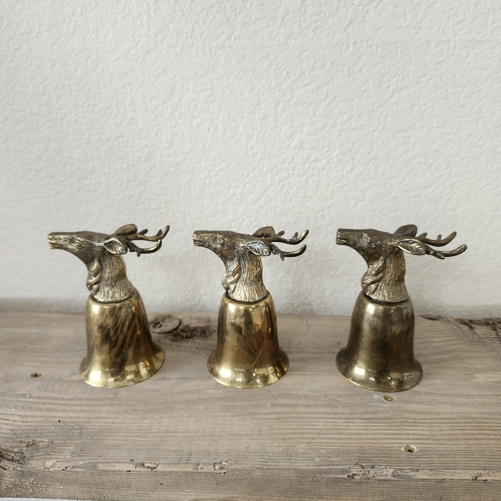 Set of 3 Vintage Early 20th Century German Silverplated Brass Deer Head Goblets - Picture 3 of 12